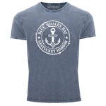 Neverless Print-Shirt Herren Vintage Shirt Anker Motiv maritim Retro Anchor Badge Hellblau/Blau/Dunkelblau