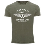 Neverless Print-Shirt Herren Vintage Legendary NYC Aviator Air Force Luftwaffe Flügel Dunkelgrün