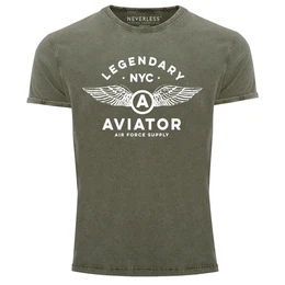 Print-Shirt Herren Vintage Shirt Legendary NYC Aviator Air Force Luftwaffe Flgel mit Print