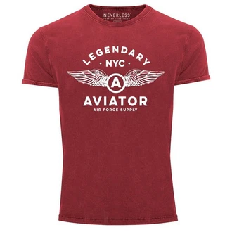 Neverless Print-Shirt Herren Vintage Legendary NYC Aviator Air Force Luftwaffe Flügel