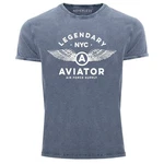 Neverless Print-Shirt Herren Vintage Legendary NYC Aviator Air Force Luftwaffe Flügel Hellblau/Blau