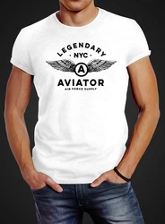 Neverless Print-Shirt Herren T-Shirt Legendary NYC Aviator Air Force Flügel Hellblau