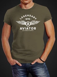 Neverless Print-Shirt Herren T-Shirt Legendary NYC Aviator Air Force Flügel Dunkelgrün