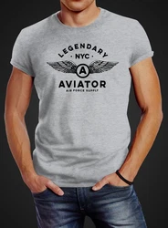 Neverless Print-Shirt Herren T-Shirt Legendary NYC Aviator Air Force Flügel Hellblau/Blau/Grau
