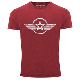 Print-Shirt Herren Vintage Shirt Airforce Stern Army Military Aufdruck Printshirt mit Print