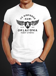 Neverless Print-Shirt Herren T-Shirt Print US Airforce Oklahoma Aviator Vintage-Shirt Weiß/Blau