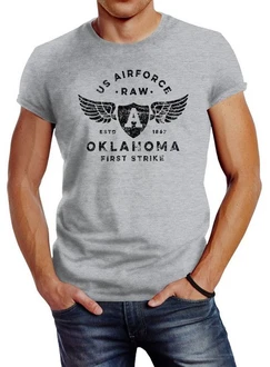 Neverless Print-Shirt Herren T-Shirt Print US Airforce Oklahoma Aviator Vintage-Shirt Blau/Dunkelblau Neverless Print-Shirt Herren T-Shirt Print US Airforce Oklahoma Aviator Vintage-Shirt Blau/Dunkelblau