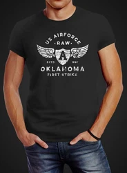 Neverless Print-Shirt Herren T-Shirt Print US Airforce Oklahoma Aviator Vintage-Shirt Blau/Dunkelblau/Schwarz