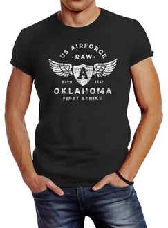 Neverless Print-Shirt Herren T-Shirt Print US Airforce Oklahoma Aviator Vintage-Shirt Blau/Dunkelblau/Schwarz