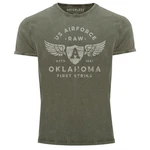 Neverless Print-Shirt Herren Vintage Shirt Print US Airforce Oklahoma Aviator Used Look Dunkelgrün