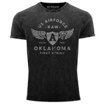 Neverless Print-Shirt Herren Vintage Shirt Print US Airforce Oklahoma Aviator Used Look Blau/Dunkelgrau/Dunkelgrün/Grau