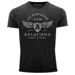 Print-Shirt Herren Vintage Shirt Print US Airforce Oklahoma Aviator Used Look mit Print