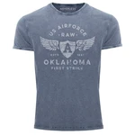 Neverless Print-Shirt Herren Vintage Shirt Print US Airforce Oklahoma Aviator Used Look Blau