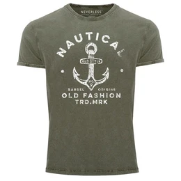 Print-Shirt Herren Vintage Shirt Anker Motiv Nautical Old Fashion Printshirt Used mit Print