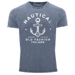 Neverless Print-Shirt Herren Vintage Shirt Anker Motiv Blau/Dunkelblau