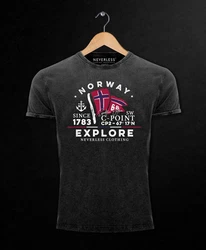 Neverless Herren Print-Shirt Norway Explore Norwegen Dunkelgrau/Dunkelblau/Grau