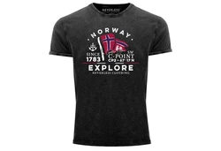 Neverless Herren Print-Shirt Norway Explore Norwegen Dunkelgrau/Dunkelblau/Grau