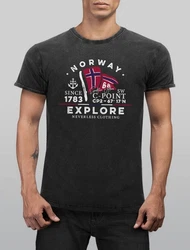 Neverless Herren Print-Shirt Norway Explore Norwegen Dunkelgrau/Dunkelblau/Grau
