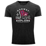 Neverless Herren Print-Shirt Norway Explore Norwegen Dunkelgrau/Dunkelblau/Grau