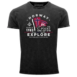 Neverless Herren Print-Shirt Norway Explore Norwegen Dunkelgrau/Dunkelblau/Grau