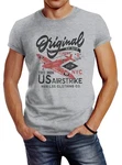 Neverless Print-Shirt Herren T-Shirt US Airforce Army Motiv Spitfire Flugzeug Vintage Motiv Dunkelgrau/Hellgrau/Grau