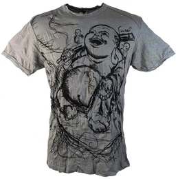 T-Shirt Sure Herren T-Shirt Happy Buddha - grau Goa Style, Festival, alternative Bekleidung