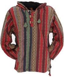 Guru-Shop Sweater Goa Kapuzenshirt Baja Hoodie Beige/Mischfarben/Rot/Dunkelrot/Gelb/Bordeaux