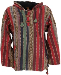 Guru-Shop Sweater Goa Kapuzenshirt Baja Hoodie Beige/Mischfarben/Rot/Dunkelrot/Gelb/Bordeaux