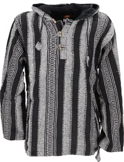 Guru-Shop Sweater Goa Kapuzenshirt Baja Hoodie Creme/Beige/Schwarz/Braun/Grau