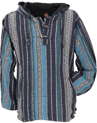 Guru-Shop Sweater Goa Kapuzenshirt Baja Hoodie Blau/Dunkelblau/Beige/Lila