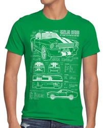 style3 T-Shirt GT500 Eleanor Mustang Muscle Car Bullit Shelby Pony Ford McQueen Dunkelgrün/Grün/Neonfarben