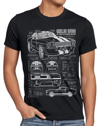 style3 T-Shirt GT500 Eleanor Mustang Muscle Car Bullit Shelby Pony Ford McQueen Schwarz/Blau