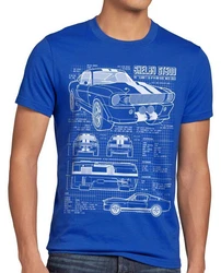 style3 T-Shirt GT500 Eleanor Mustang Muscle Car Bullit Shelby Pony Ford McQueen Blau/Dunkelblau