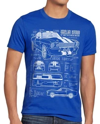 style3 T-Shirt GT500 Eleanor Mustang Muscle Car Bullit Shelby Pony Ford McQueen Blau/Dunkelblau
