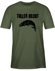 Shirtracer T-Shirt Toller Hecht Angler Geschenke Dunkelgrün/Grau