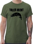 Shirtracer T-Shirt Toller Hecht Angler Geschenke Dunkelgrün/Grau