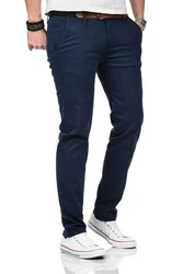 Maurelio Modriano Herren Designer Chino Stoff Hose Chinohose MM015 Dunkelblau (MM-015)