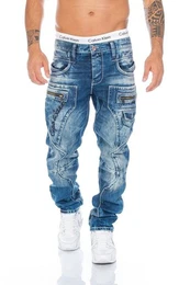 Regular-fit-Jeans Herren Jeans Hose mit ausgfallenem Label Nahtdesign Nahtschrift