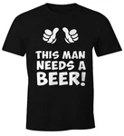 MoonWorks Print-Shirt This Man Needs a Beer Herren Bier T-Shirt Lila/Schwarz/Braun