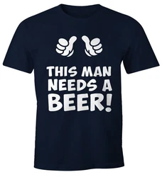 MoonWorks Print-Shirt This Man Needs a Beer Herren Bier T-Shirt Dunkelblau/Lila/Blau