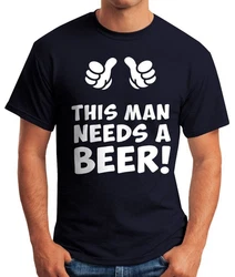 MoonWorks Print-Shirt This Man Needs a Beer Herren Bier T-Shirt Dunkelblau/Lila/Blau