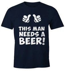 MoonWorks Print-Shirt This Man Needs a Beer Herren Bier T-Shirt Dunkelblau/Lila/Blau
