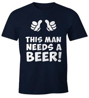 MoonWorks Print-Shirt This Man Needs a Beer Herren Bier T-Shirt Dunkelblau/Lila/Blau