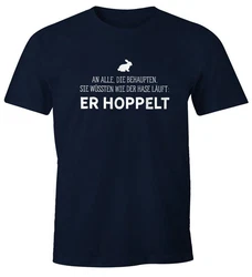 MoonWorks Print-Shirt Herren T-Shirt Spruch an alle die wissen wie der Hase läuft Hellblau/Dunkelblau/Blau