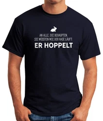 MoonWorks Print-Shirt Herren T-Shirt Spruch an alle die wissen wie der Hase läuft Hellblau/Dunkelblau/Blau