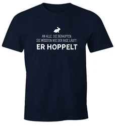 MoonWorks Print-Shirt Herren T-Shirt Spruch an alle die wissen wie der Hase läuft Hellblau/Dunkelblau/Blau