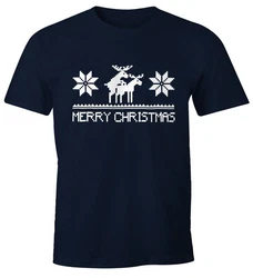MoonWorks Print-Shirt Weihnachten Merry Christmas Fun-Shirt Türkis/Dunkelblau