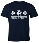 MoonWorks Print-Shirt Weihnachten Merry Christmas Fun-Shirt Türkis/Dunkelblau