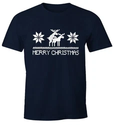 MoonWorks Print-Shirt Weihnachten Merry Christmas Fun-Shirt Türkis/Dunkelblau
