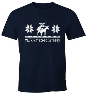 MoonWorks Print-Shirt Weihnachten Merry Christmas Fun-Shirt Türkis/Dunkelblau MoonWorks Print-Shirt Weihnachten Merry Christmas Fun-Shirt Türkis/Dunkelblau